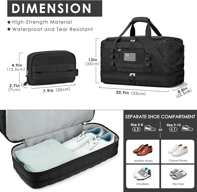 ETRONIK Gym Bag for Men Women, Carry on Luggage 22x14x9 Airline Approved, Tactical Travel Duffle Bag with Toiletry Bag and Shoe Compartment, Weekender Overnight with Wet Pocket for Workout, Black