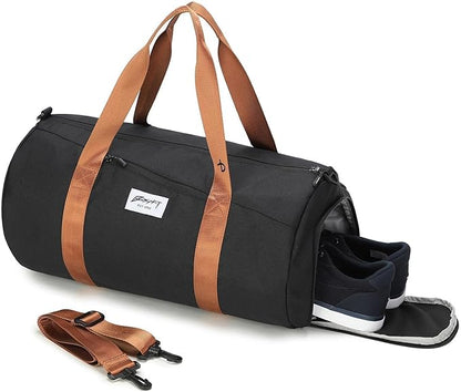 BE SMART Waterproof Mens Gym Bag with Shoe Compartment, Sports Gym Duffle Bag with Adjustable Strap for Men Women, Lightweight Large Sport Duffel Bag for Travel, Sports, Workout(Black/Brown)