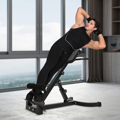 Foldable Roman Chair Back Extension Machine, 5-Position Adjustable Hyperextension Bench for Home Gym, Sit up Fitness Equipment for Core Strength Glutes Workout, 330 lbs Capacity Upgraded Black