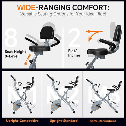 Foldable Exercise Bike Stationary Bikes for Home, 5 IN 1 Indoor Workout Bike, Cycling Bike with 16-Level Quiet Magnetic Resistance, 6.6 LBS Flywheel and 300LBS Capacity for Senior and Home Workout