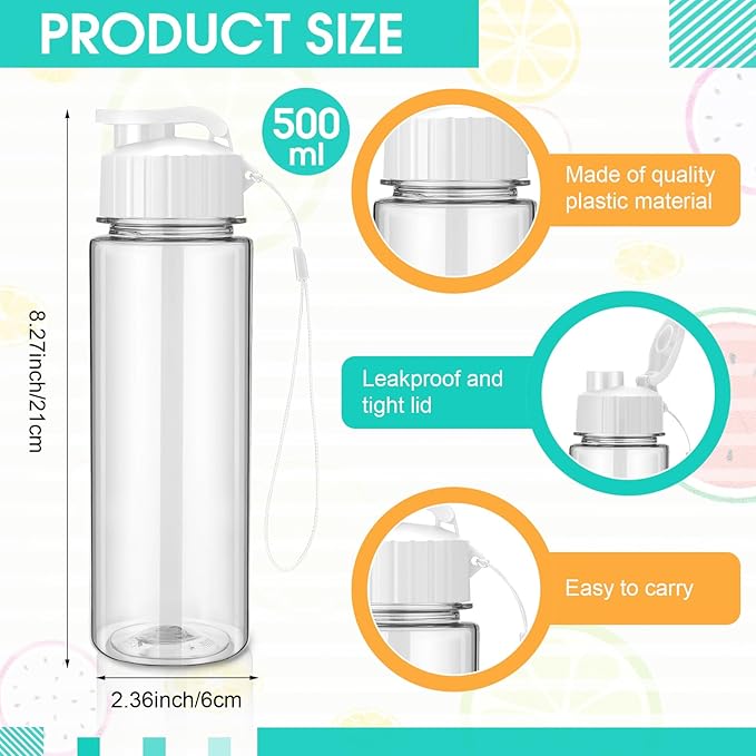 Mifoci 72 Pieces Water Bottle Bulk 17 oz Plastic Water Bottles Bulk Gym Sports Adults Reusable Large Bottles with Leak Proof Flip Top for Party Outdoor (Clear,White)