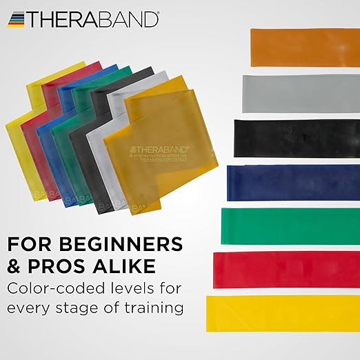 THERABAND Professional Latex Resistance Band Set, Pack of 7, Individual 6 Ft Elastic Band for Upper & Lower Body Exercise, Physical Therapy, Pilates, At-Home Workouts, 6 Foot Band, Levels 1 to 7