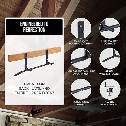 AmStaff Fitness Joist Mount Pull Up Bar, Ceiling Mounted Chin Up Bar for Home Gym, Crossfit, Beam, Rafter - Heavy Duty, Multi Grip, 42" Wide, Maximum Head Clearance - TU038
