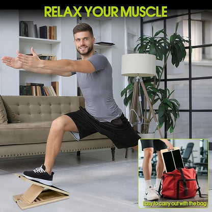 Portable Slant Board for Calf Stretching, 350 Lbs Weight Capacity, Adjustable Wooden Incline Board for Calf Stretcher, Physical Therapy Equipment for Leg, Knees, Heel, Ankle (Black)