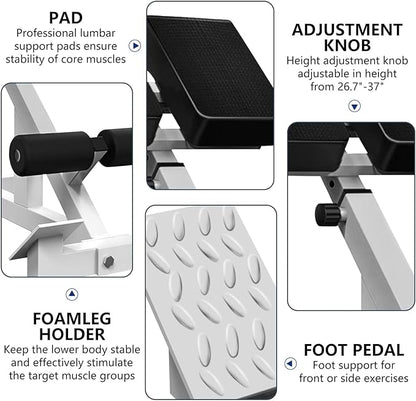 Adjustable Roman Chair, Hyperextension Bench for Back Exercise, White, Steel Frame, Multi-Position Core Training Equipment, Home Men Women Full Body ，U-Shaped Base