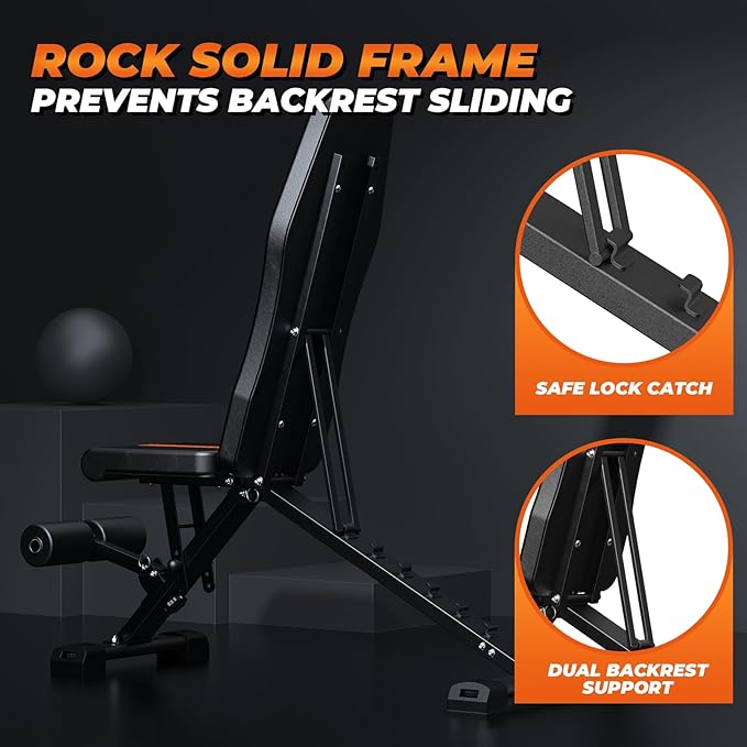 800 LBS Adjustable Weight Bench, Foldable Workout Bench Press with 20.5'' Extended Base for Home Gym, Folding Decline Incline Sit up Strength Training Benches for Full Body Exercise - 2026 Version