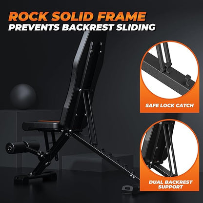 800 LBS Adjustable Weight Bench, Foldable Workout Bench Press with 20.5'' Extended Base for Home Gym, Folding Decline Incline Sit up Strength Training Benches for Full Body Exercise - 2026 Version