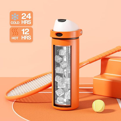 POWCAN 24 oz Steel Insulated Water Bottle: 2-in-1 Push-Button Spout & Quick-Flip Straw, Leakproof, Cold 24Hrs, Lockable, Fits Car Cup Holder, Ideal for Sports, Trip, Gym, School, Gift (Sunny Puppy)