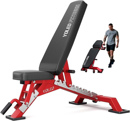YOLEO Commercial Adjustable Weight Bench - MAX 2315LBS Heavy Duty Workout Bench for Home Gym, Flat/Incline/Decline Bench Press 2.4" Thick Pad (6-Step Assembly)