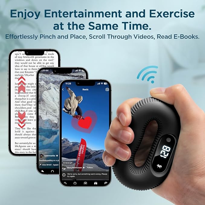 Smart Grip trainer, Supports Multiple Game Interaction and HID Mode Video Browsing,Grip Strength Trainer for fitness, Stress relief and Rehabilitation Training, Resistance 50 Pounds Hand Trainer Black