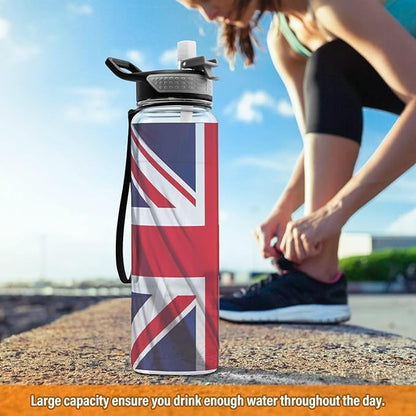 YETTASBIN British Flag Clear Water Bottle with Straw Lid, BPA-Free Leakproof Sport Water Bottle 32oz Large Gym Water Jug for Men Women Travel Fitness Outdoor