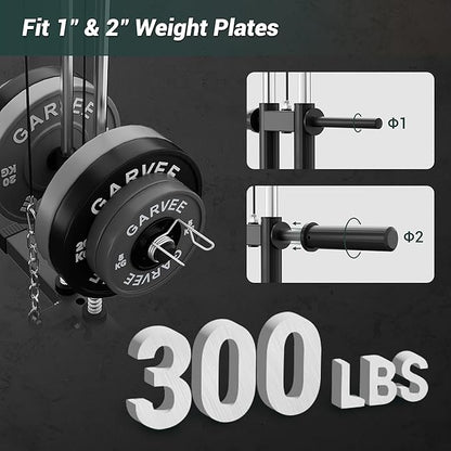 Multifunctional Home Gym Equipment - 300LBS Full Body Workout Machine with Lat Pulldown, Chest Press & Leg Extension | Fits 1" & 2" Weight Plates(not included) | Heavy-Duty Steel Frame & Pulley System