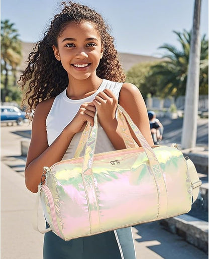 LEDAOU Gym Bag Sports Duffle Bags with Wet Pocket Weekender Overnight Bag with Shoe Compartment and Air Hole for Girls Kids Women Foldable Travel Bags