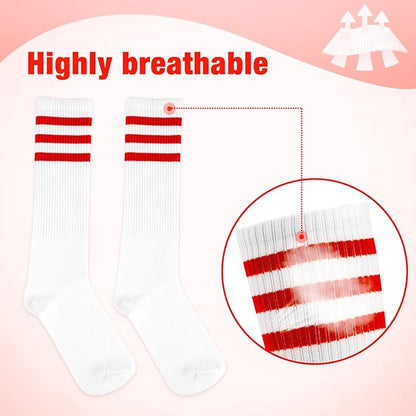 ONUPGO 5 Pieces Sweatbands Striped Socks Set Sports Headband Wristbands High Tube Socks 80s Accessories Costumes