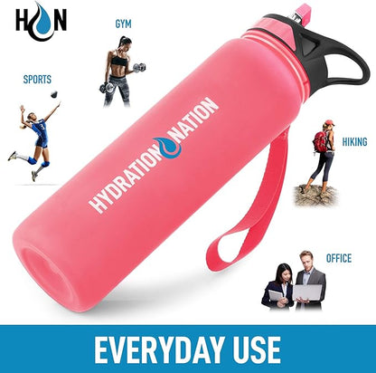 Hydration Nation (32oz Water Bottle With Time Marker - Leak Proof Water Bottles With Times To Drink For Fitness & Sports - 32oz Water Bottle With Straw For Drinking - Water Tracker Bottles (Pink)