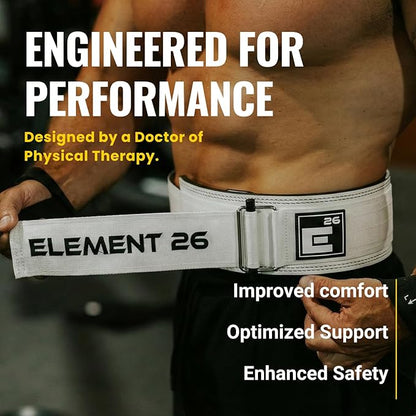 Element 26 Hybrid Leather Weight Lifting Belt for Men & Women - Self locking Adjustable Leather Belt for Powerlifting, Olympic lifting & Functional Fitness - Weight Belt, Squat Belt, Back Support