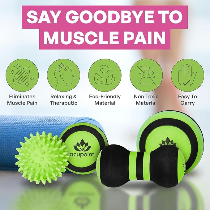 Massage Ball Therapy Set for Muscle Knots and Post-Workout - Physical Therapy Balls, Trigger Point & Yoga Therapy, Massage Ball for Feet - 6-Piece Set (Green)'