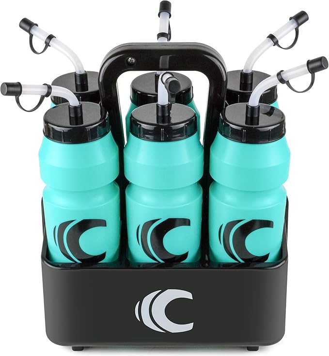 Cannon Sports 1 Liter Sports Water Bottle, BPA-Free, 34oz Capacity, Large Mouth, 2 lids (Straw & Squeeze) with Carrier, Great For Helmet Sports Such As Hockey, Lacrosse, Football, Boxing (Aqua)
