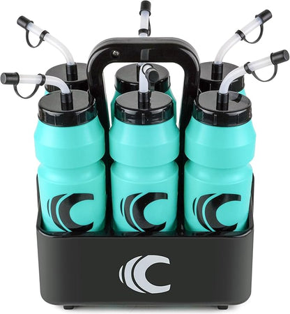 Cannon Sports 1 Liter Sports Water Bottle, BPA-Free, 34oz Capacity, Large Mouth, 2 lids (Straw & Squeeze) with Carrier, Great For Helmet Sports Such As Hockey, Lacrosse, Football, Boxing (Aqua)