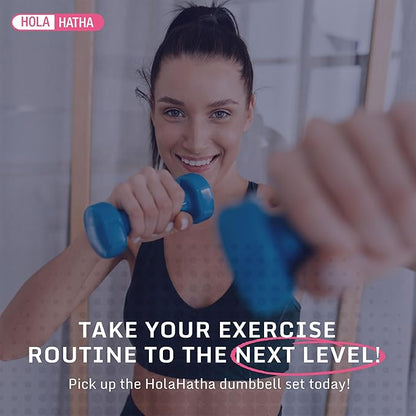HolaHatha 2, 3, 5, 8, and 10 Pound Neoprene Dumbbell Free Hand Weight Set with Rack, Ideal for Home Exercises to Gain Tone and Definition, Pastel
