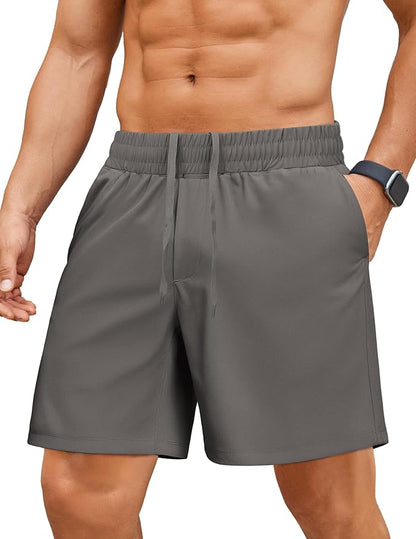 PINSPARK Men's Gym Workout Shorts - 7" Quick Dry Running Athletic Shorts with Towel Loop and Zipper Pockets
