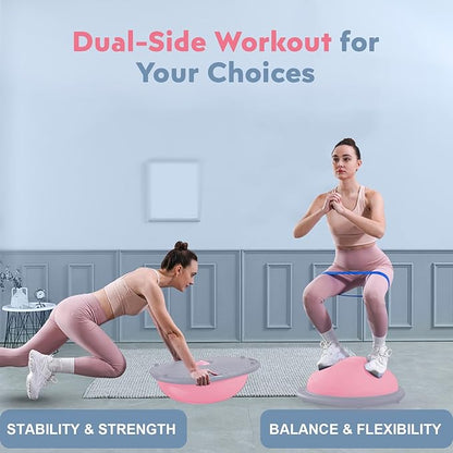 Half Balance Ball Trainer, Inflatable 19/23 Inch Half Exercise Ball with Resistance Bands and Pilates Ball, Non-Slip 660lbs Capacity Yoga Ball for Home Gym Full Body Workouts