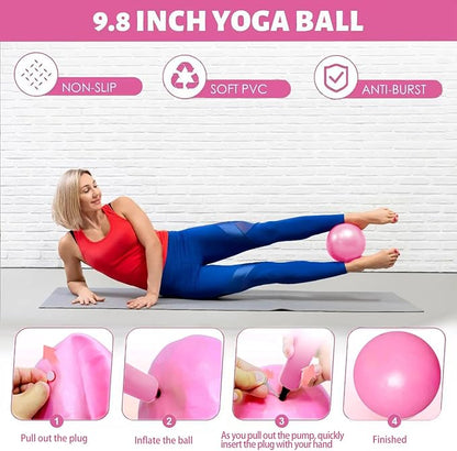 Pilates Kit for Home Workouts, Pilates Essential Kit 12-Piece -Home Pilates Workout Kit for Women with 12.6”Magic Circle, 9.8” Yoga Ball & 6 Resistance Bands for Stretching at Home Gym & Studio