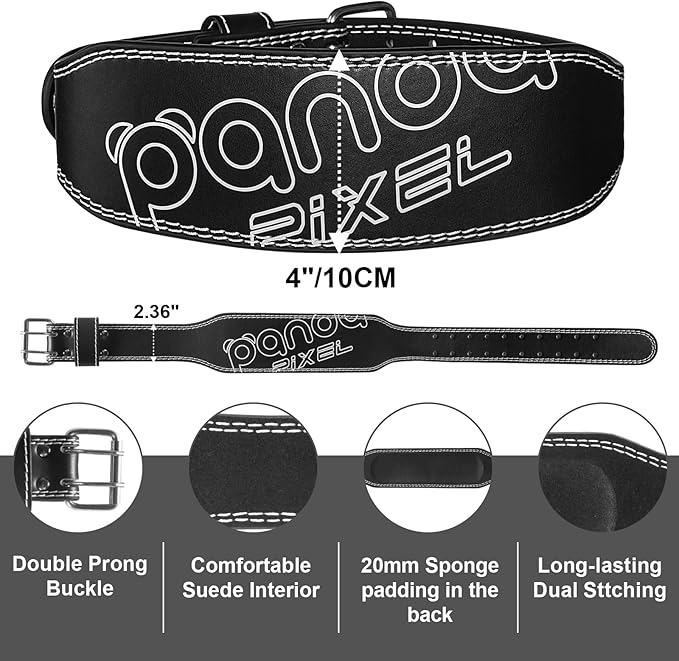 Weight Lifting Belt, Pixel Panda Leather Gym Belt for Women, 4 Inches Padded Lumbar Support for Ladies Fitness Squat Deadlift Heavy Duty Cross Training Gym Powerlifting Workout