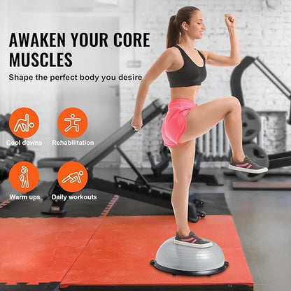 Half Exercise Ball Trainer 23 inch Balance Ball Trainer 1500lbs Capacity Stability Ball with Resistance Bands & Foot Pump, Strength Fitness Ball for Home Gym Full Body Workout