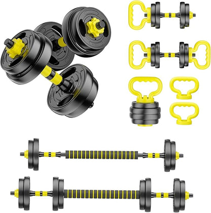 Adjustable Dumbbell Set, 10-90lbs Free Weights with Connector – 4 in 1 Dumbbells, Barbell, Kettlebell & Push Up Stand, Adjustable Weights Set for Home Gym Fitness Equipment for Men & Women