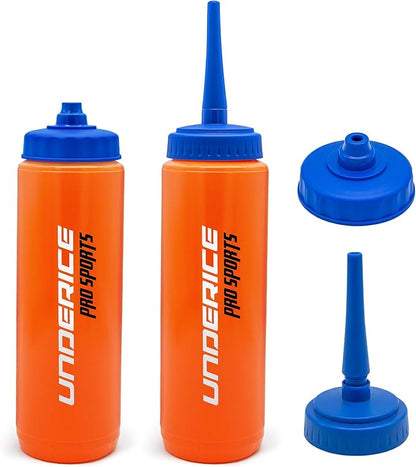 UICE Water Bottle with Straw,1 Liter Easy Squeeze Bottles for Hockey Straight Long Straw Built In Finger Grip,Sports Water Bottle for Football, Lacrosse, Boxing,Fitness-Orange
