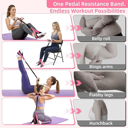 Pedal Resistance Band with Handles and Door Anchor, Detachable Foot Pedal Resistance Band with Stainless Steel Buckles, Multifunction Tension Rope Tummy Trimmer for Full Body Workout Home Gym Women
