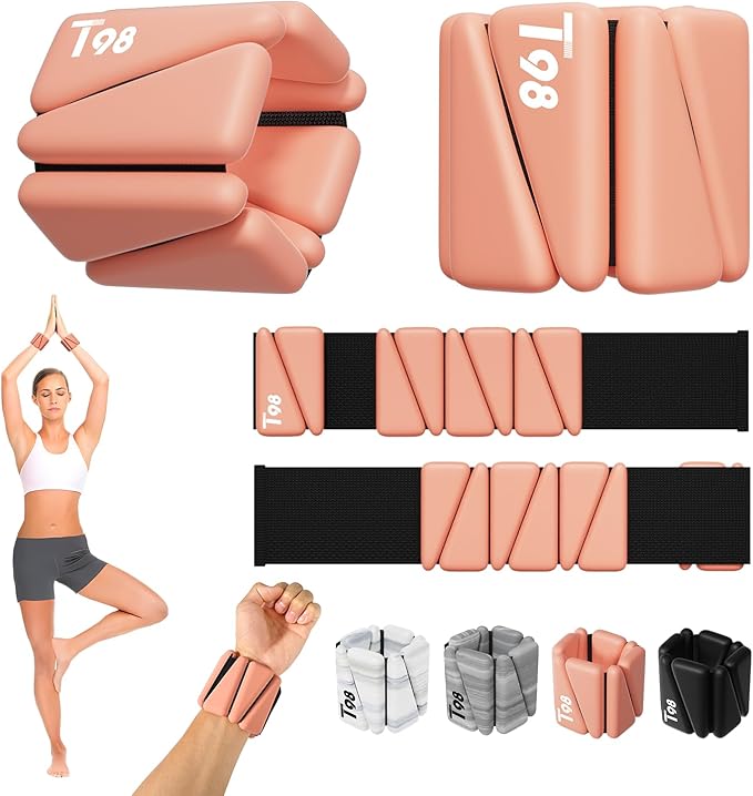 T98 Wrist & Ankle Weights for Women Men, Wearable Wrist Weights Set of 2(1Lbs Each), Adjustable Arm Leg Bracelet Weights for Strength Training, Aerobics, Barre, Suit for Home Outdoor Workout