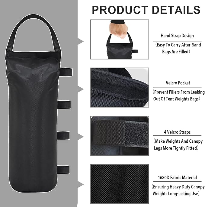 Eurmax USA 145 LBS Weight Capacity Pop up Gazebos Weights Sand Bags for Pop up Canopy Tent Pergola Outdoor Instant Canopies, 4-Pack (Without Sand) Dark Black