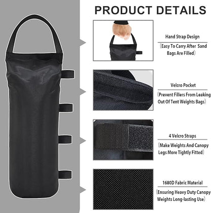 Eurmax USA 145 LBS Weight Capacity Pop up Gazebos Weights Sand Bags for Pop up Canopy Tent Pergola Outdoor Instant Canopies, 4-Pack (Without Sand) Dark Black