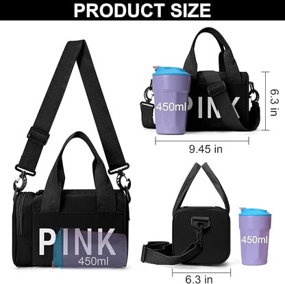 Mini Small Crossbody Bag Gym Bag for Women Men, Cute Small Duffle Bag Aesthetic Sports Handbag, Waterproof Gym Tote Bag Portable Fitness Shoulder Bag for Sports Travel (Black-a)