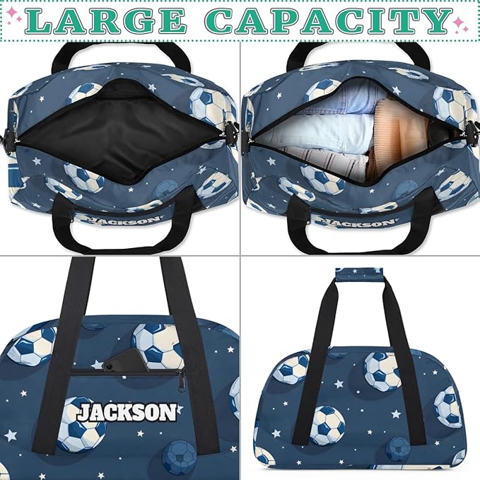 Personalized Soccer Gym Duffel Bags for Kids Boys with Custom Name Sport Bags for Training Travel Overnight Weekender