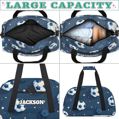 Personalized Soccer Gym Duffel Bags for Kids Boys with Custom Name Sport Bags for Training Travel Overnight Weekender