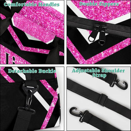 Custom Sports Cheerleading Bags for Girls, Overnight Duffel Bags Workout Training Personalized Sport Gym Bag Travel Practice Gymnastics Duffel Bag,Water Pink Shiny Glitters Black