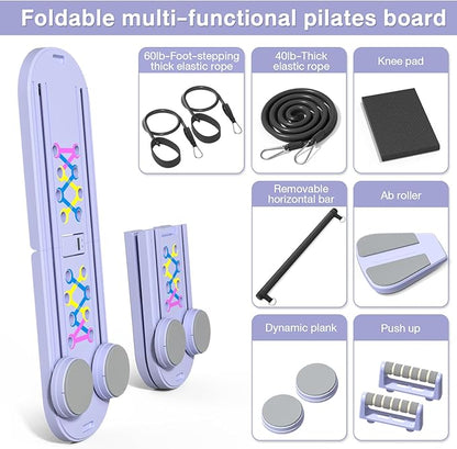 Pilates Board, Pilates Reformer Set, 15 in 1 Multi-Purpose Foldable Pilates Reformers Equipment, Portable Pilates Reformer Machine, Home Pilates Kit for Home Workout, Ab Pilates Board for Women