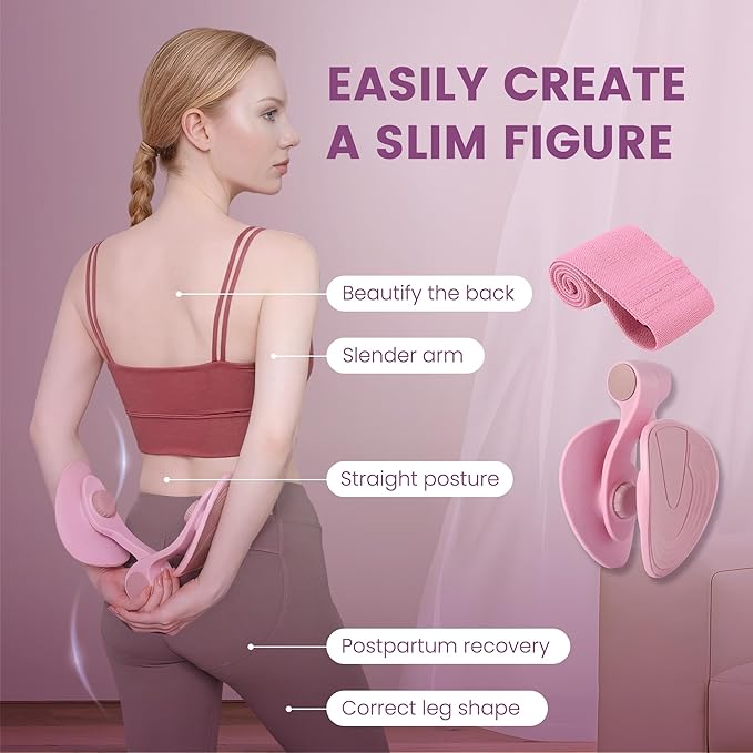 35LB Fixed-Resistance Inner Thigh Exerciser + 39LB Fabric Resistance Band | Balanced Center-of-Gravity Hip & Leg Trainer Kit for Men & Women | Portable Home Gym Lower Body Workout Equipment