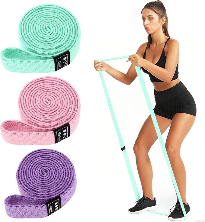 Fabric Resistance Bands - 3-Pack Set, Long Cloth Exercise Bands for Home Workout Strength Training, Yoga & Pilates | with Storage Bag