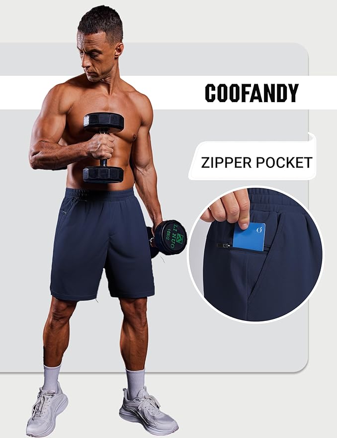 COOFANDY Mens Gym Athletic Shorts with Zipper Pockets Quick Dry 7" Workout Running Training Shorts