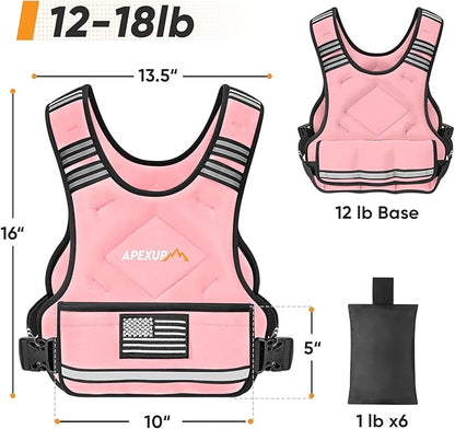 APEXUP Adjustable Weighted Vest, 4-10lb/12-18lb/20-32lb Vest with 6 Ironsand Weights and Large Pocket, Weight Vest for Men Women Strength Training, Running, Walking