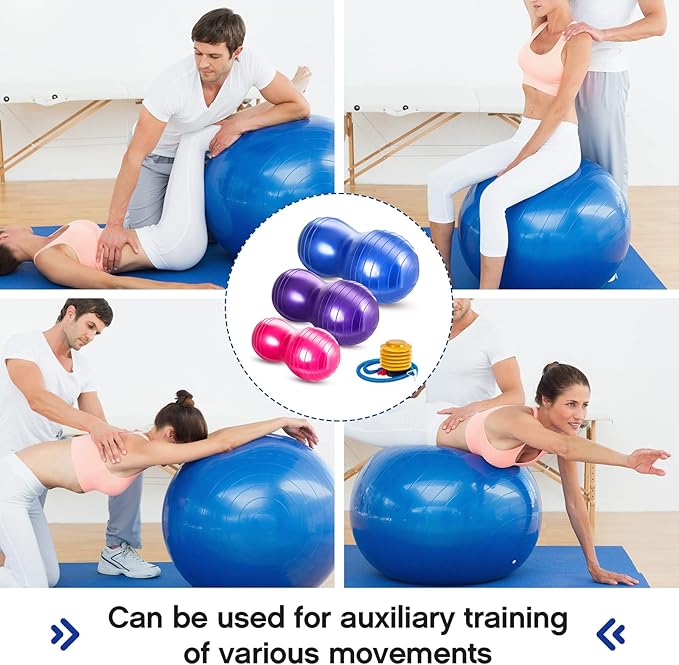 Jexine Peanut Ball for Kids Therapy - 3-Piece Anti-Burst Set, Yoga Balance Exercise Ball for Pregnancy & Home Gym, Includes 1 Pump & 3 Size Options