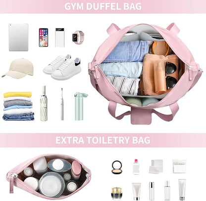 ETRONIK Gym Bag for Women, Personal Item Travel Bag with Shoes Compartment, Weekender Overnight Duffel Bag with Wet Pocket & USB Charging Port, Carry On Bag for Women, Travel, Gym, Weekend