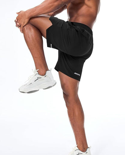 Running Shorts for Men 7 inch Inseam 2 in 1 Quick Dry Athletic Gym Workout Tennis Shorts with Phone Pockets