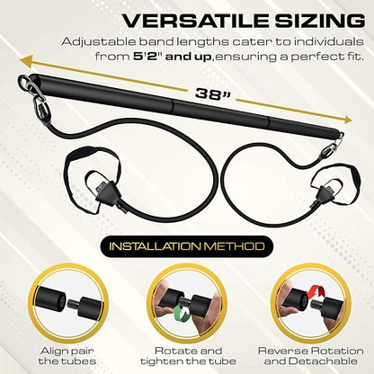 Pilates Bar Kit with Resistance Bands for Women & Men(30,40,50 Lbs), Pilate Bar with Non-Slip Foot Belts, 3-Section Pilates Bar Workout Equipment for Legs, Hip, Waist and Arm