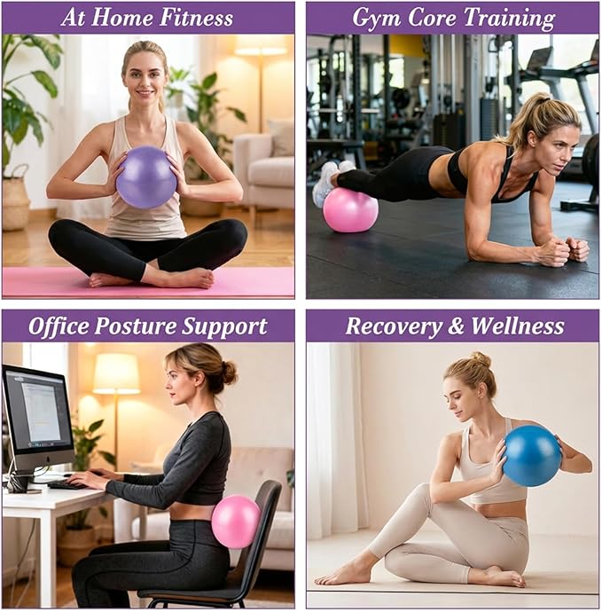 3 PCS Small Exercise Ball - 9 Inch Pilates Ball Small Yoga Ball for Stability, Physical Therapy, Fitness, Core Strength and Stretching at Home Gym Office with Inflation Straw
