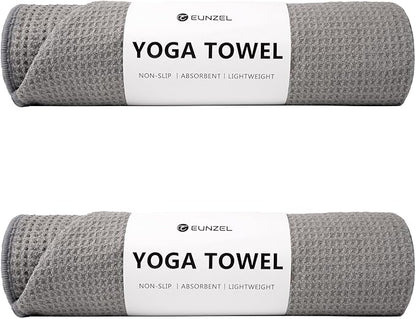 Eunzel 2 Pack Hot Yoga Towel, Non-Slip Yoga Mat Towel with Grip Dots Stickyfiber Sweat Absorbent Towel for Hot Yoga, Pilates and Workout 72" x 24", Grey